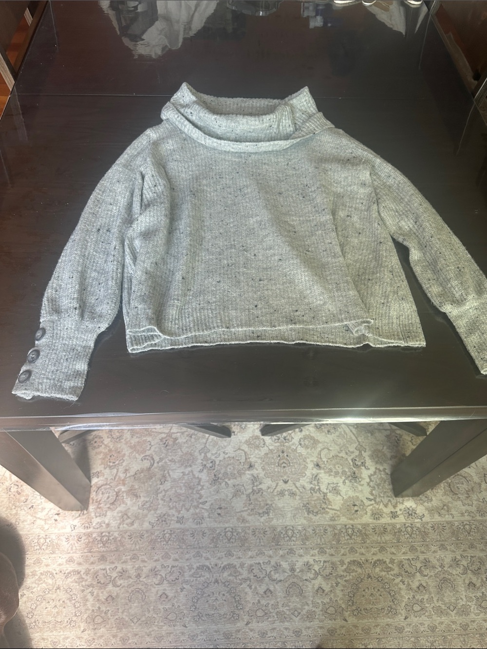 Cropped Gray Turtleneck Sweater with Button Sleeve Detail NWOT